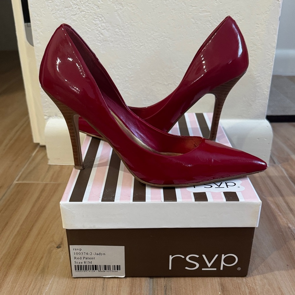 RSVP Red Patent Pointed-Toe Stiletto Pumps